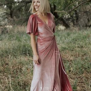 Baltic Born Pink Velvet Maxi Wrap Dress